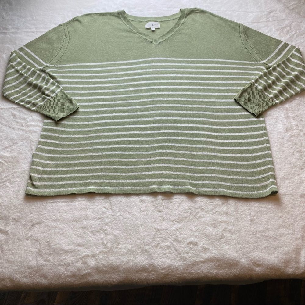 Lou & Grey Cream and Sage Green Linen Blend Top Size Small